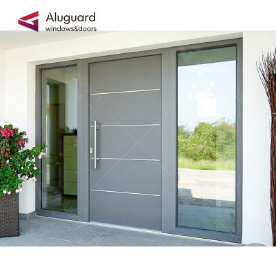 China Villa Windproof Exterior Main Door Panel House Pivot Front Aluminum Steel Glass Front Entrance Double Entry for sale