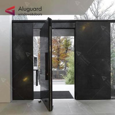 China Modern Design Windproof Black Aluminum Panel Inserts Entry Door Triple Glass Aluminum Front Entry Door With Side Marker Lights for sale