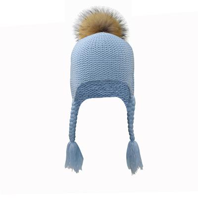 China COMMON European and American baby knitted braid ear hat hair ball woolen hat for sale