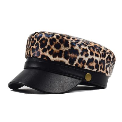 China JOINT PU Leather High Quality Ladies Autumn And Winter Leopard Beret Hat for sale