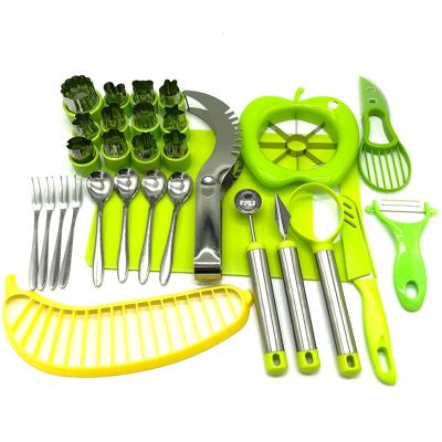 China Amazon Factory 30pcs Hot Sale Viable Kitchen Peeler Avocado Cutter Knife Watermelon Banana Apple Slicer Fruit Carving Tool Kit for sale