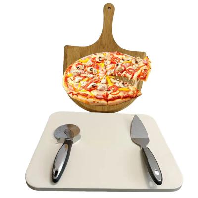 China Viable New Product 4 Pieces Bamboo Stone Paddle Pizza Slider Pizza Kit Pizza Set For Grill Oven for sale