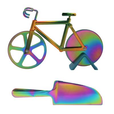 China Viable cool gifts for pizza lovers coating stainless steel bicycle pizza cutter wheel with pizza shovel for sale