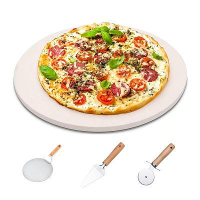 China Hot sale viable 4 pieces pizza stone set 13inch pizza stone for grill and oven with 10 inch stainless steel pizza peel serving spatula for sale