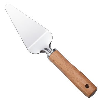 China Sustainable Stainless Steel Pizza Cutter Shovel With Wooden Handle Pizza Pastry Server for sale