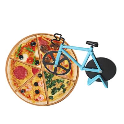 China Kitchen Viable Instruments Cool Gift Kitchen Bike Pizza Slicer With Stand Bicycle Pizza Cutter Wheel for sale