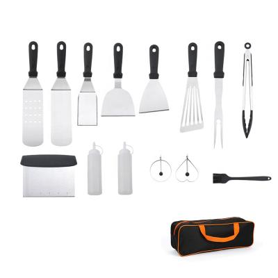 China Hot Sale 14PCS Easily Cleaned Stainless Steel Spatula Restaurant Turner BBQ Griddle Accessories Tool Kit for sale