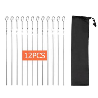 China Easily Cleaned Reusable Pack of 12 BBQ Stainless Steel Skewers 14inch Grilling Sticks with Storage Bag for sale