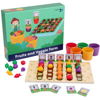 China Eductional Toys Preschool Baby Toys Montessori Early Education Vegetables Fruits Color Classification Cup Count Train Matching Preschool Farm Game Toys for sale