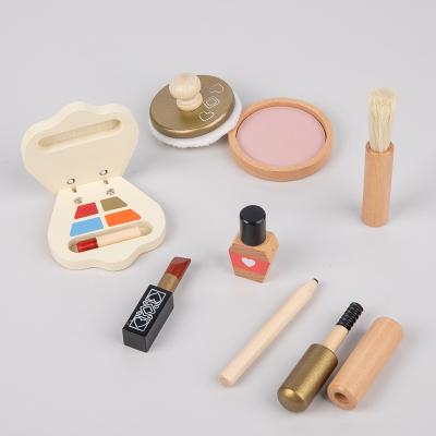 China Mini Wooden High quality children's dressing table makeup toys imitate every family girl cosmetics set little princess makeup bag toy for sale