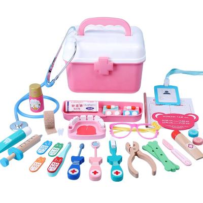 China Wooden Wooden Kids Pretend Doctor Box Simulation Family Physician Toy Set Plastic Box Outer Nurse Medical Kit Toy Pretend Play Gift for sale