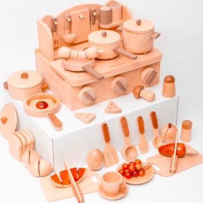 China Wood Pretend Play Toy Kitchen Toy Role Play Wooden House Set Children Kitchen Set Simulation Kitchen Tableware Simulation Kids Kitchen Set Gift for sale