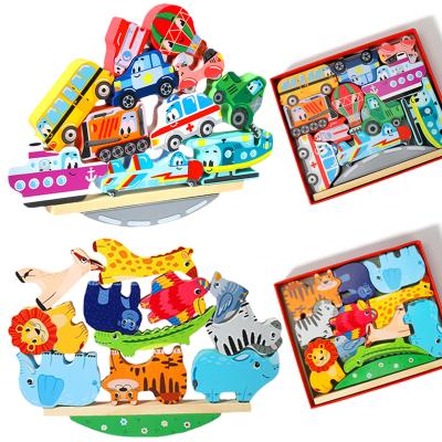 China Toy Kids Balance Blocks Stacked Cartoon Animal Wooden Traffic Games Activity Play Montessori Motor Skills Educational Toy for sale