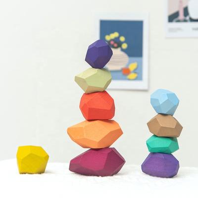 China Building Toy Wooden Stone Rainbow Toys Baby Stacking Blocks Montessori Balance Toys Nordic Style Ins Style Irregular Shape Games Gift For Kid for sale