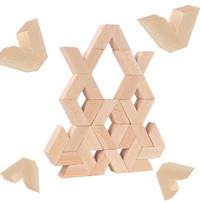 China Unpaint Montessori V-Shape 16pcs Large 3D Building Blocks Natural Wooden Toys Baby Wooden Educational Stacking Blocks Child Toy for sale