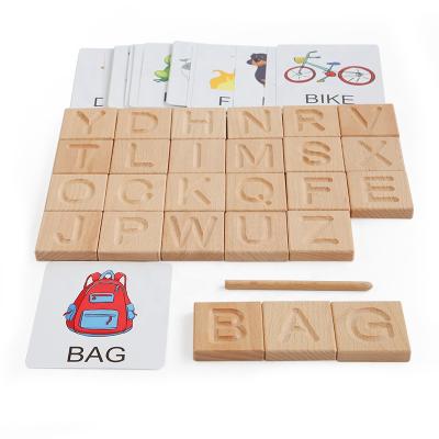 China Beech Kids Wooden Alphabet Tracing Board Toys Montessori Educational Spelling Words Pen Control Training Writing Practice Teaching Aids for sale