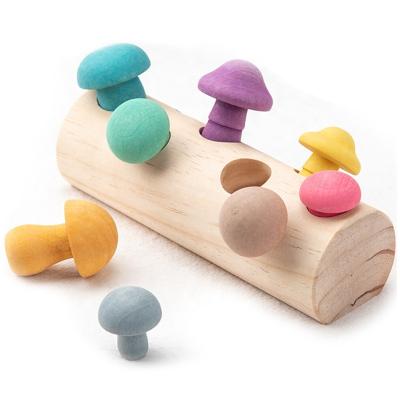 China Wooden Wooden Rainbow Blocks Mushroom Picking Montessori Game Educational Wooden Baby Toys Developmental Shape Assembly Matching Plug for sale