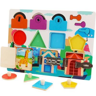 China Montessori Wooden Toys for Kids Box Lock Sensory Training Baby Educational Wooden Busy Board First Opener Toy Children Gift for sale