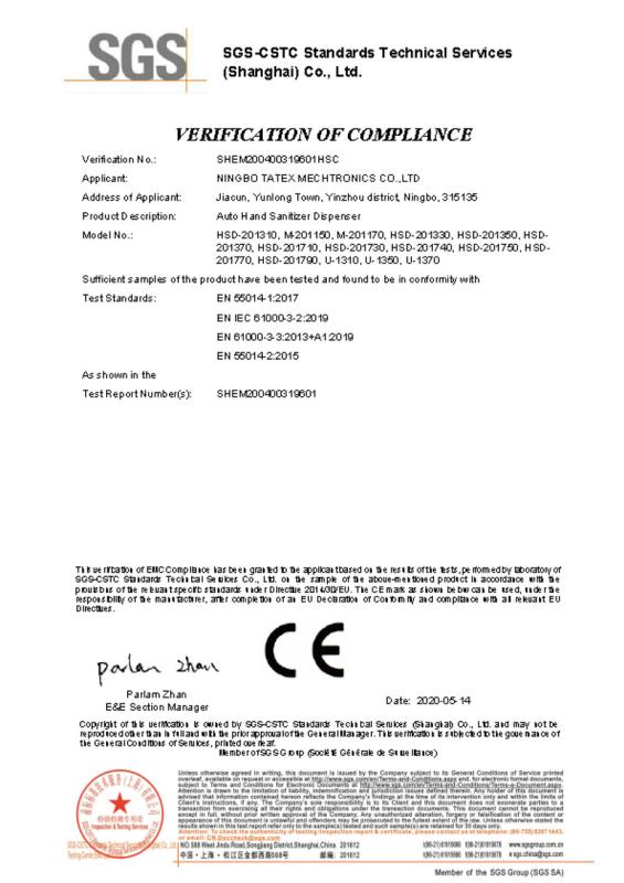 CE - Ningbo Tatex Mechtronics Co., Ltd.