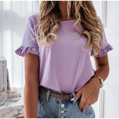 China New QUICK DRY summer round neck short-sleeved T-shirt tops ladies tops fashionable polyester and cotton material for sale