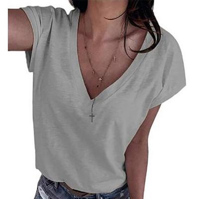 China QUICK DRY popular styles can be customized in Europe and USA solid color V-neck cropped sleeve T-shirt soft top for women for sale