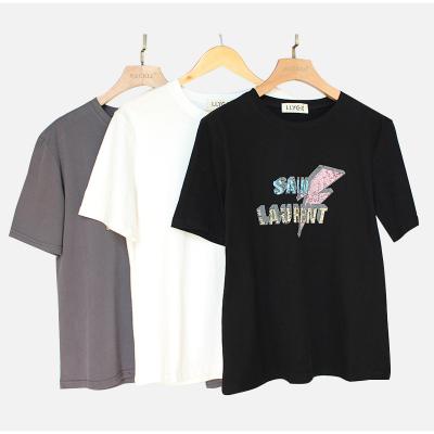 China Anti-wrinkle 2020 summer trend letter printing round neck short sleeve T-shirt for sale