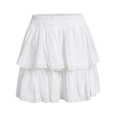 China Bulk sale white breathable girls high waist anti-static high quality solid sexy skirt pleated lace ruffle waterfall skirts for summer wear for sale