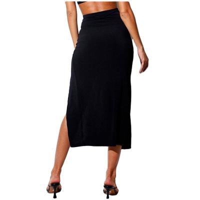 China 2021 New Design Selling Wrap High Waist Drawstring Hip Slit Anti-Static Mini Skirt Sexy Black Girls Barefoot Tight Top Border Skirt for sale