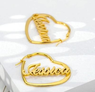 China Fashionable Jewelry CLASSIC Hot Selling Stainless Steel 18k Gold Plated Heart Earrings Custom Made All Name Heart Shape Earrings for sale