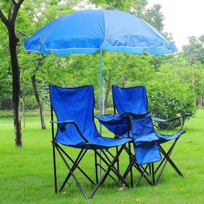 China Modern Folding Camping Fishing Beach Table and Camping Chair Outdoor Portable Foldable Lightweight Double Set Camping Chair with Sunshade for sale