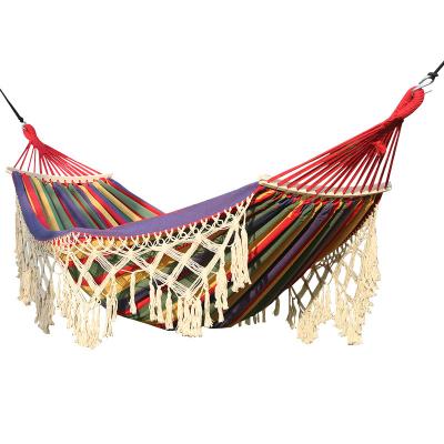 China Ring Camp 100% Adult Handmade Tassels/Hanging Portable Hammock Cotton Rope Double 2 Person White Macrame Hammock Boho Fringes Canvas for sale