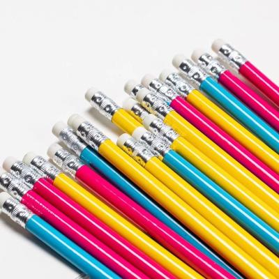 China Promotion Custom Simplicity 7 Inch Solid Colors HB Lead Pencil Office School Multiple Wooden Stationery Pencil With Eraser for sale