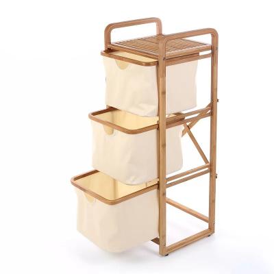 China Bamboo Folding And Wooden Square Ring Rack Porch Three Arrows Three-Layer Storage Rack To Store Bathroom Storage for sale