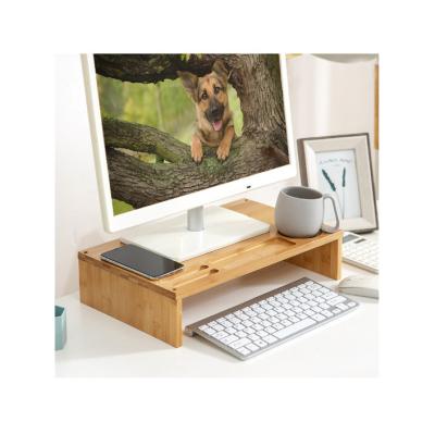 China Home Office Customized 3 Layer Bamboo Laptop Shelf Desktop Computer Monitor Riser Rack For Storage for sale