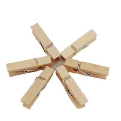 China Mini Craft Pegs Wood Color Eco-friendly Fabric Material Natural Wood Picture Hanging Spring Clips for sale