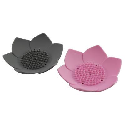 China Travel Friendly Lotus Silicone Soap Tray Holder Household Bathroom Household Lotus Flower Shape Silicone Eco Soap Box Naturally Eco-friendly Non-slip Travel Friendly for sale