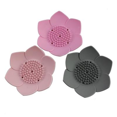 China Lotus Flowers Soap Dish Silicon Non-Slip Flexible Soap Tray Holder Naturally Eco-Friendly Soap Holder For Bathroom Shower for sale