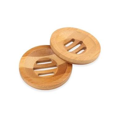 China Sustainable Round Shape Natural Bamboo Wood Soap Dish Storage Rack For Shower Counter Sink Bathroom for sale