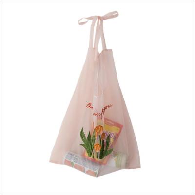 China Eco-friendly Transparent Organza Cute Ladies Embroidery Fruit Handbag Shopping Light Shoulder Tote Bags for sale