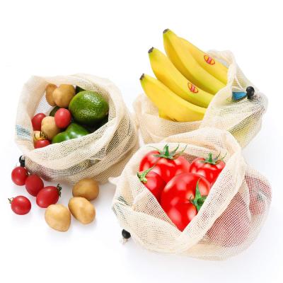 China Fruit Mesh Shopping Cotton Custom Drawstring Reusable Biodegradable Foldable Net Bag Eco-Friendly Eco Friendly for sale