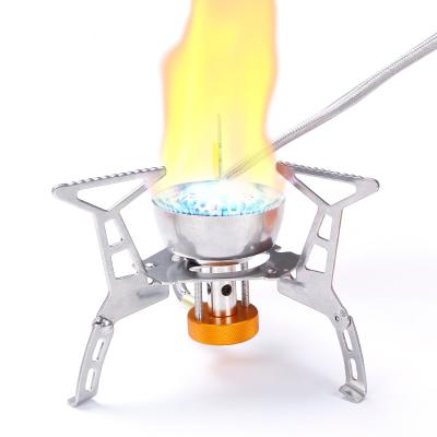 China Outdoor Gas Stove Pocket Automatic Folding Ultralight Picnic Cooking Gas Burners Survival Oven Camping Stoves Mini Sale Shield Steel for sale