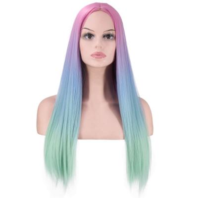 China Women Cosplay Ombre Decoration Full Lace Long Synthetic Wigs Hd Straight Lace Front Wig With Gradient Color for sale