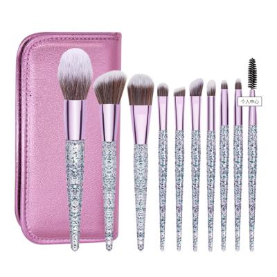 China Crystal Makeup Brushes 10 Pcs Multi Functional Cosmetic Tools PU Packing Portable Makeup Brush Set for sale