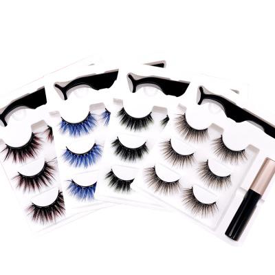 China New Decoration Magnetic 3D Eyelashes 3 Pairs / Set Colorful Multicolor False Eyelashes Eye Lashes for sale