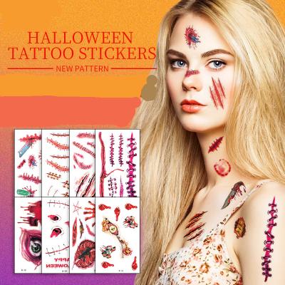 China Halloween Flexibility 3D Tattoo Paste Simulation Face Hurt Dark Scar Horror Prank Stickers Wholesale for sale