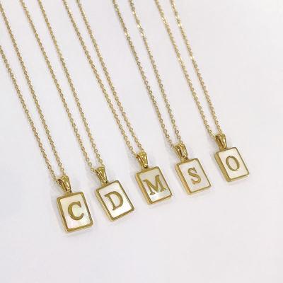 China White Rectangle Shell Alphabet Pendant Necklace 18K Gold Stainless Steel CLASSIC Women Letter A-Z Initial Necklace For for sale