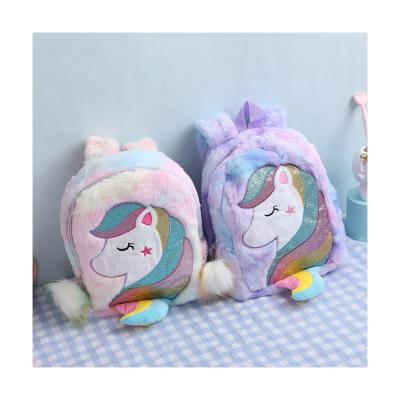 China Unicorn Cartoon Rainbow Kindergarten Kindergarten Backpack Girls Animal Cute Soft Plush Backpack Shoulder Bag Girls Gifts for sale