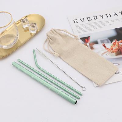 China Sustainable Reusable Decorative Stainless Steel 304 Metal Straw Set With Case Brush Bag for sale