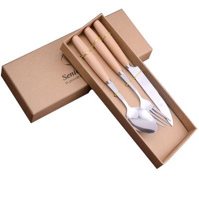 China Sustainable Wholesale Wooden Stainless Steel Cutlery Set With Box Handle Wooden Flatware for sale