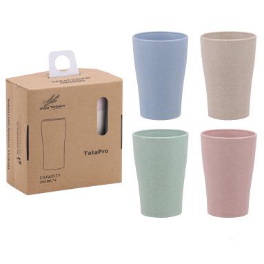 China Sustainable Eco Friendly 4 Pcs / Natural Wheat Straw Cup Set Biodegradable Cup for sale